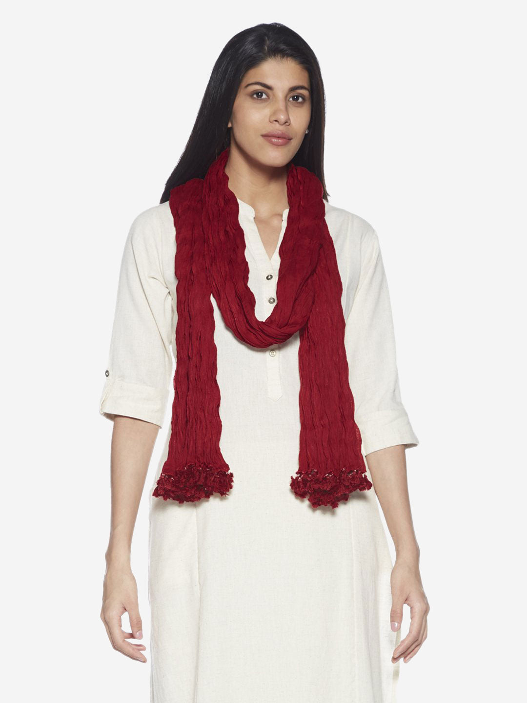 Utsa Maroon Crushed Cotton Dupatta - Image 2