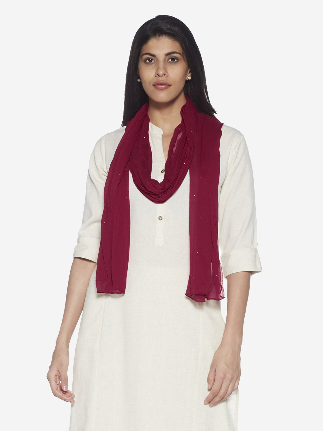 Utsa Maroon Badla Chiffon Dupatta - Image 2