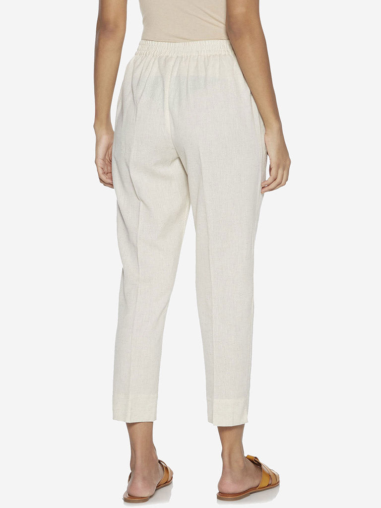 Utsa Off-White Solid Cotton Ethnic Pants - Image 3