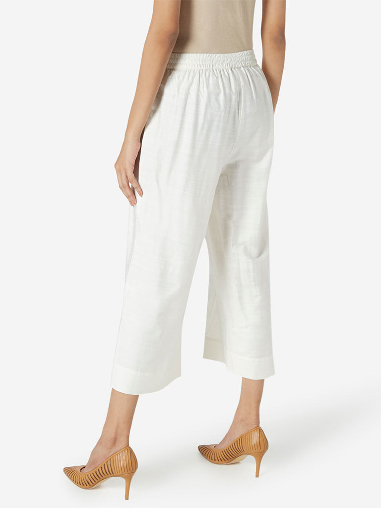 Zuba Off White Slim Fit Cropped Palazzos - Image 4