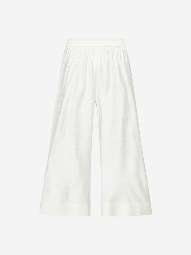 Zuba Off White Slim Fit Cropped Palazzos - Image 3