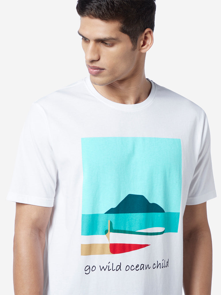 WES Lounge White Relaxed Fit Ocean Print T-Shirt - Image 2
