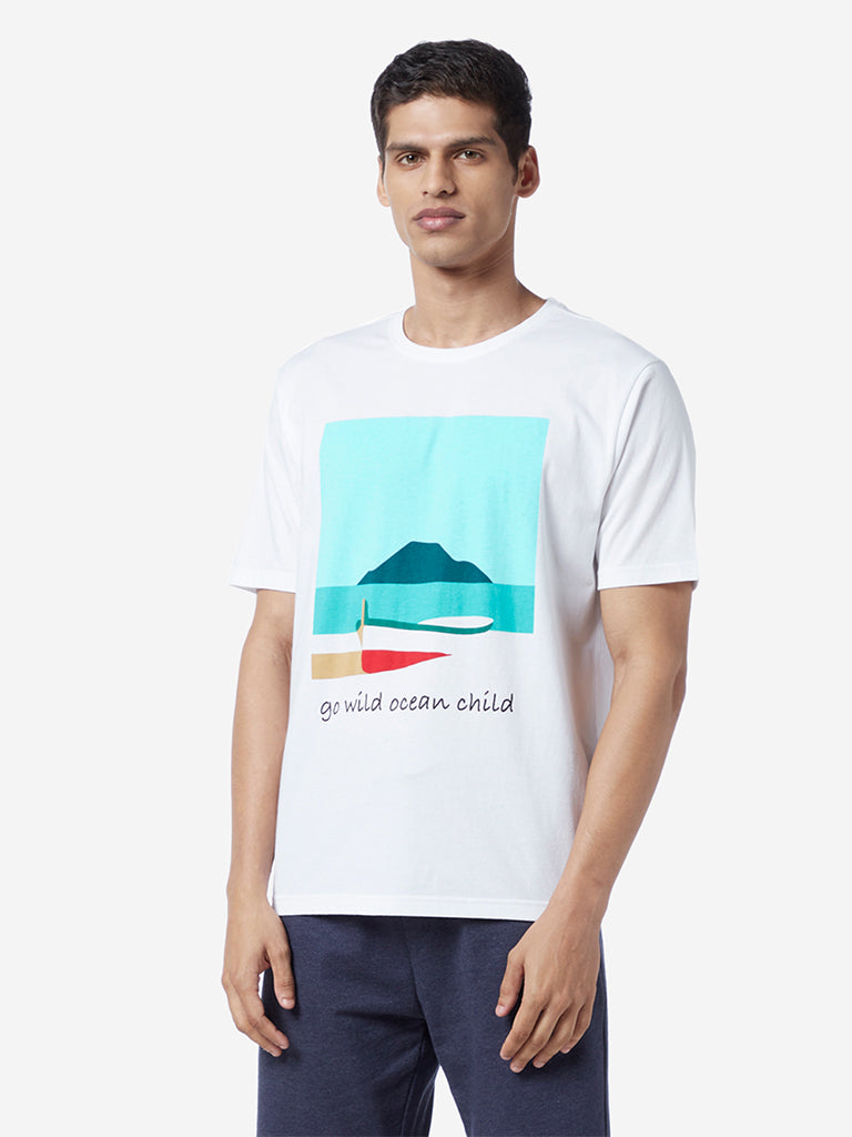 WES Lounge White Relaxed Fit Ocean Print T-Shirt - Image 3