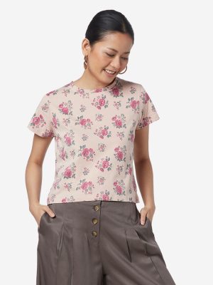 Bombay Paisley Peach Rose Print Cotton Crop-Top