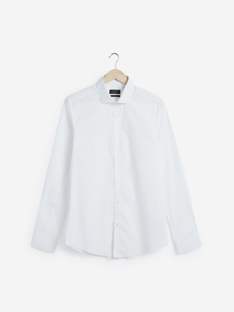 WES Formals White Cotton-Blend Ultra Slim Fit Shirt