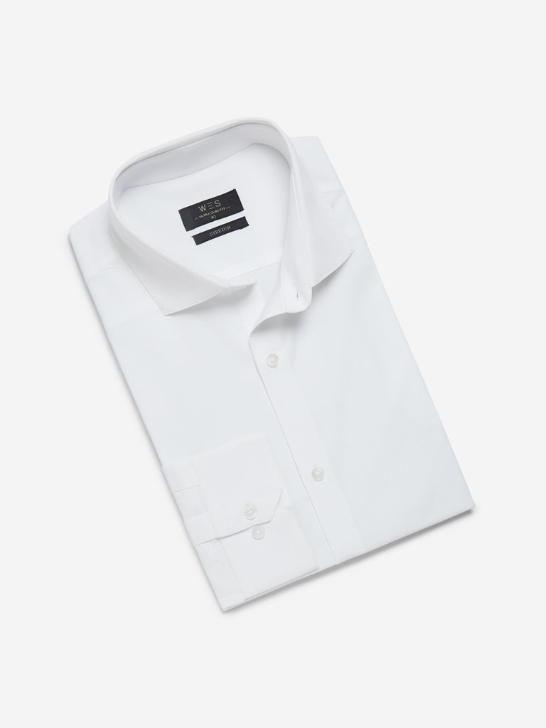 WES Formals White Cotton-Blend Ultra Slim Fit Shirt - Image 3