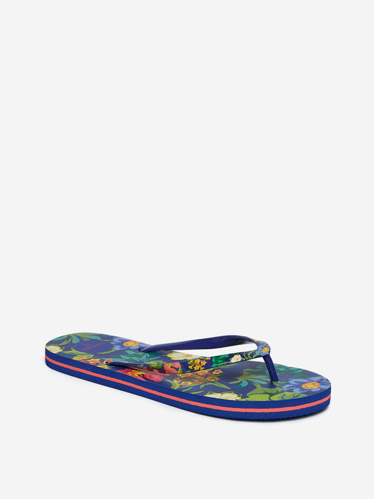 LUNA BLU Blue Floral Printed Flip-Flops