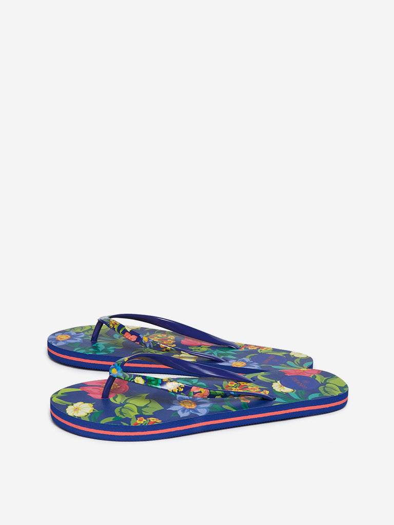LUNA BLU Blue Floral Printed Flip-Flops - Image 2