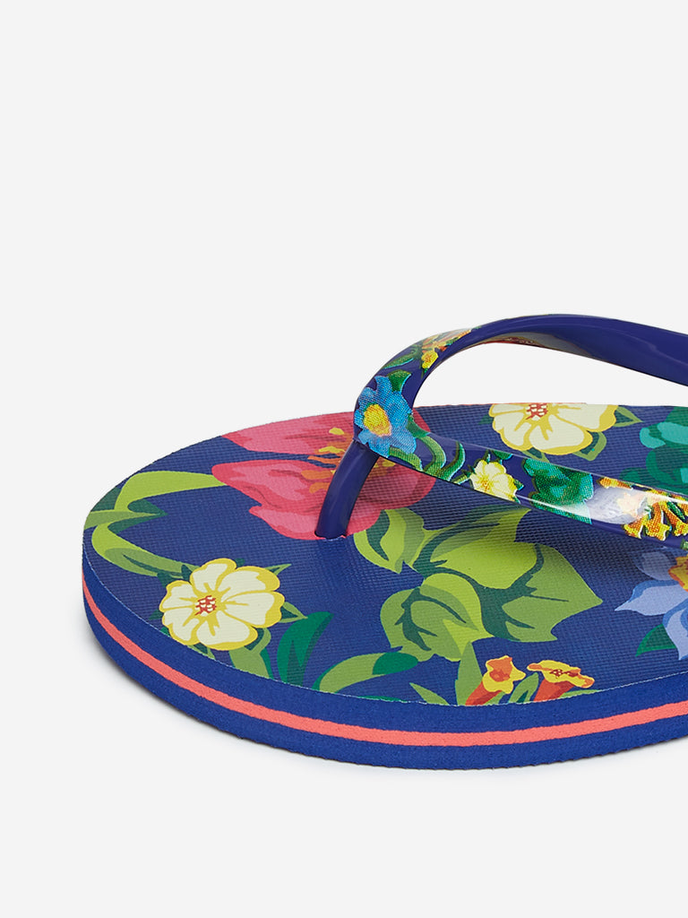 LUNA BLU Blue Floral Printed Flip-Flops - Image 3