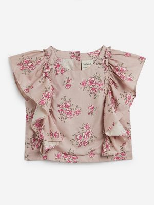 Utsa Kids Light Pink Flower Design Crop-Top