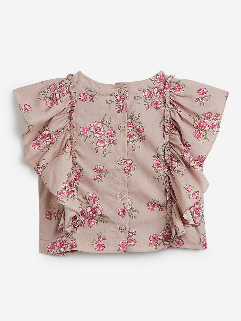 Utsa Kids Light Pink Flower Design Crop-Top - Image 2