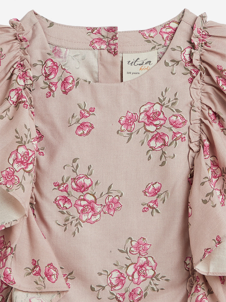 Utsa Kids Light Pink Flower Design Crop-Top - Image 3