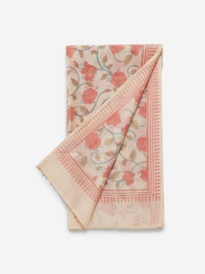 Zuba Peach Printed Cotton-silk Stole