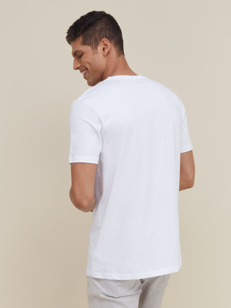 WES Casuals White Cotton Slim Fit T-Shirt - Image 5