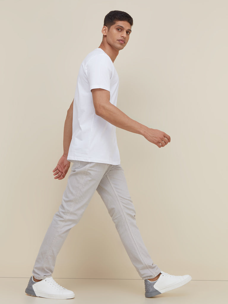WES Casuals White Cotton Slim Fit T-Shirt - Image 4