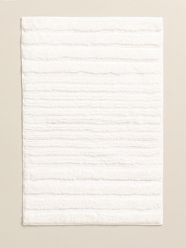 Westside White Striped Rectangular Bath Mat