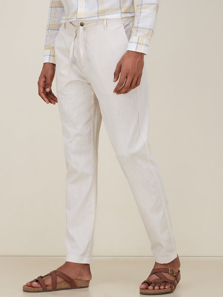 ETA Off-White Cotton Slim-Fit Mid-Rise Chinos - Image 4
