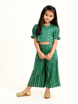 Utsa Kids Green Badla Pattern Cotton-Blend Ethnic Top - (2-8yrs)