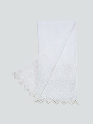 Zuba Off-White Silk Blend Embroidered Cotton-Blend Stole