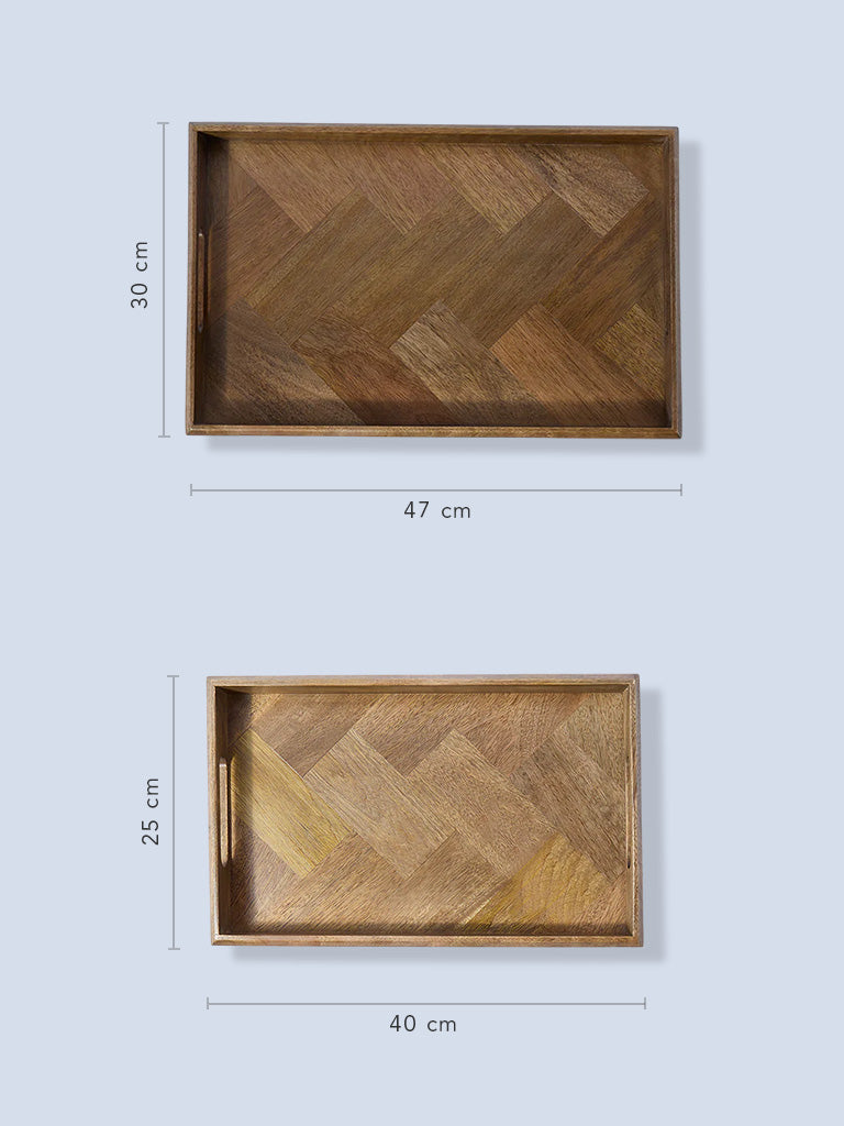 Westside Home Brown Zig-Zag Design Wooden Serving Tray - Image 4