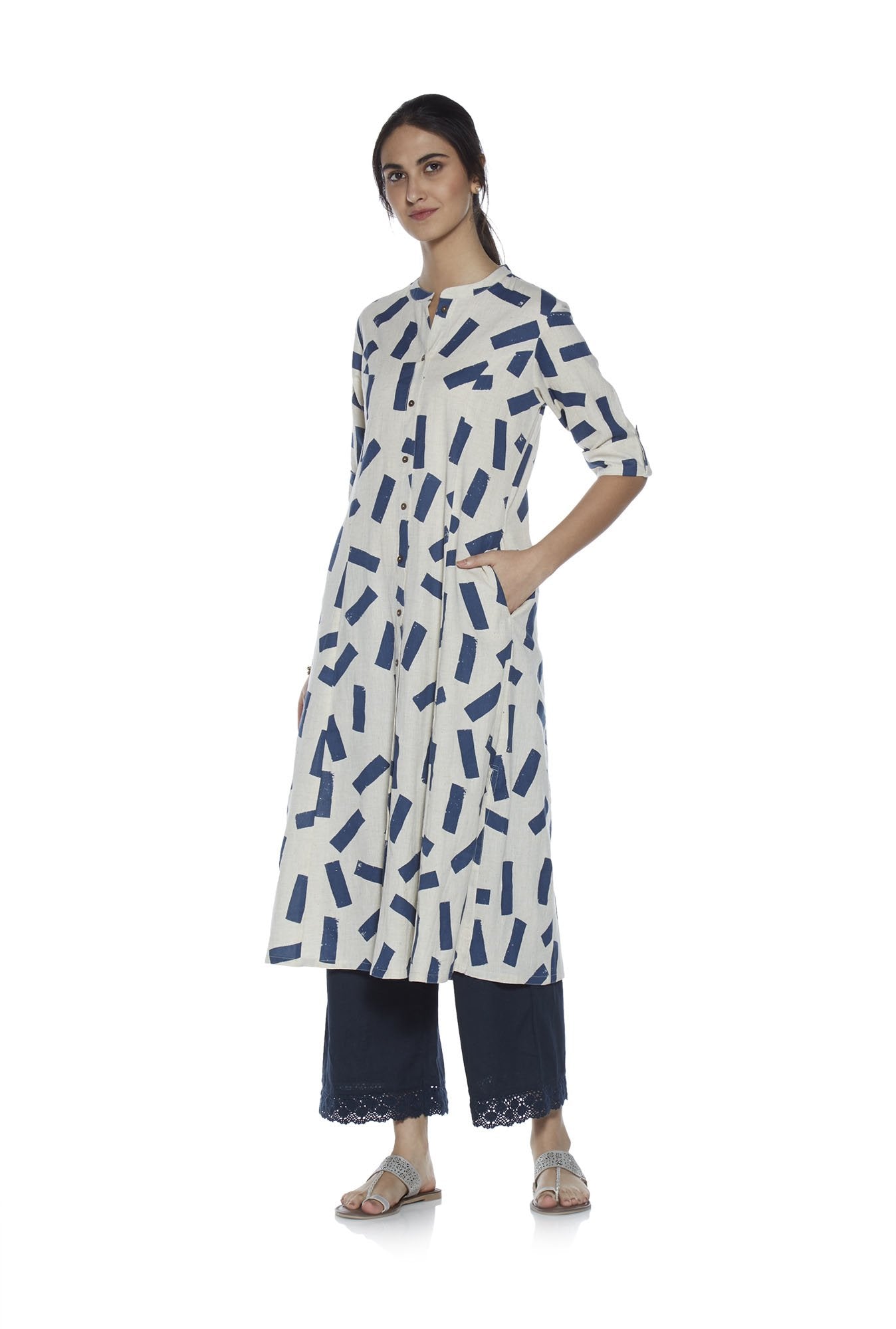 Utsa Indigo Linen Blend Palazzos - Image 3