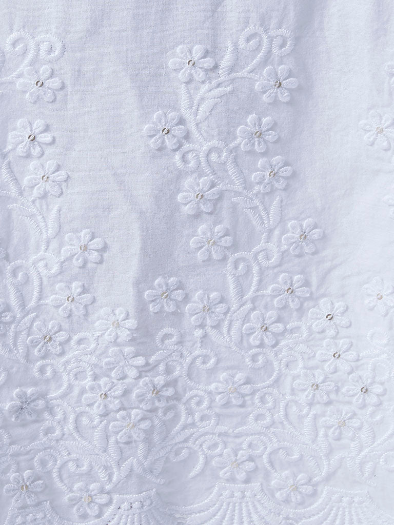 Zuba White Floral Embroidered Cotton Palazzos - Image 3