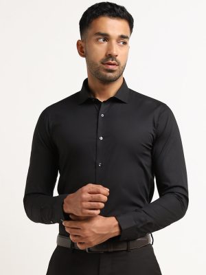 WES Formals Black Cotton-Blend Ultra-Slim Fit Shirt