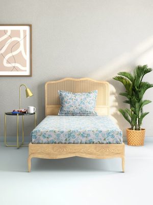 Westside Home Aqua Rose-Printed Single Bedsheet and Pillowcase Set