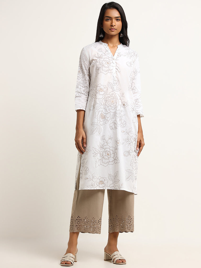 Utsa Light Grey Schiffli Pants