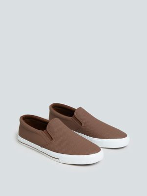 SOLEPLAY Brown Textured Slip-On Shoes