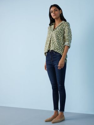 LOV Dark Blue Straight-Fit High-Rise Jeans