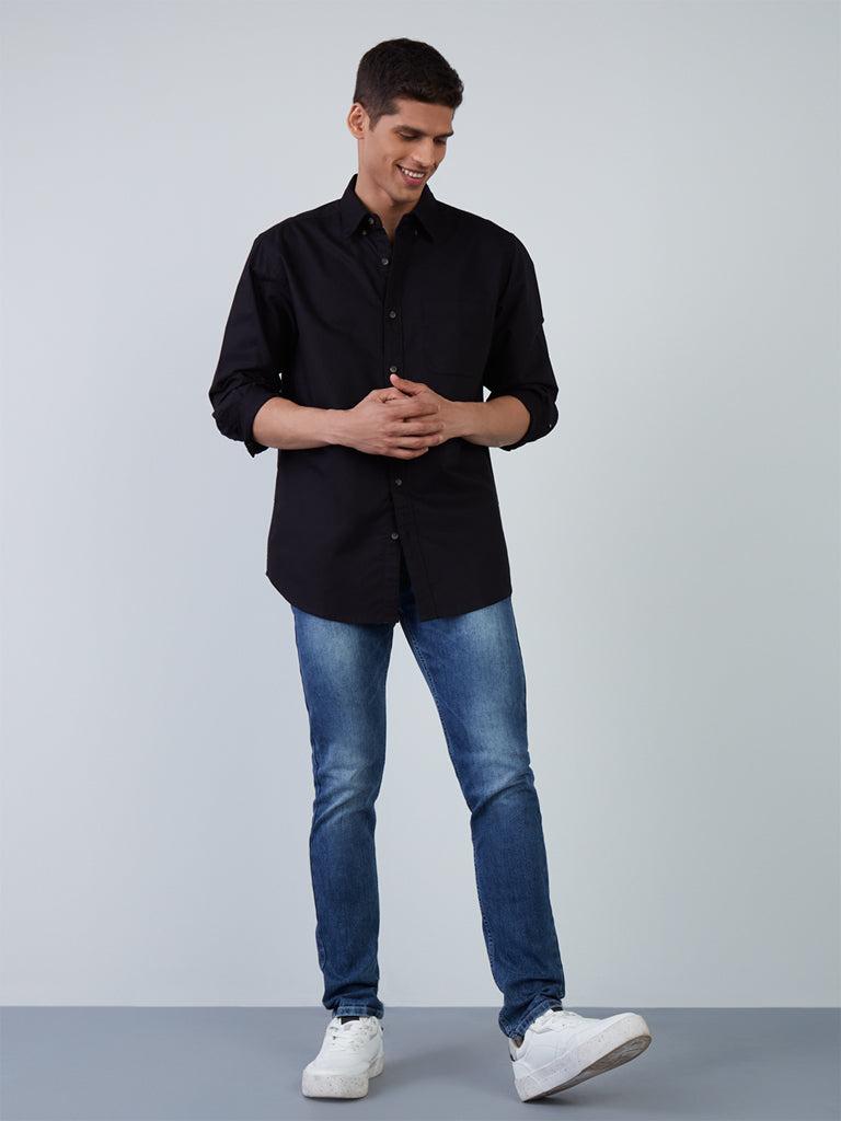 WES Casuals Black Cotton Relaxed-Fit Shirt - Image 3