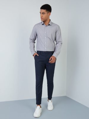 WES Formals Navy Carrot-Fit Checkered Trousers