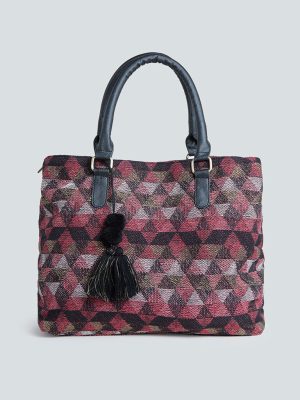 Westside Maroon Triangle Patterned Tote Bag