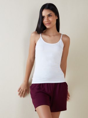 Wunderlove Black and White Cotton Blend Camisoles - Pack of 2