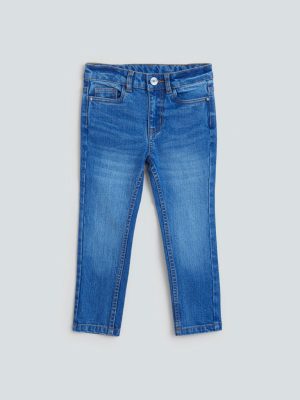 HOP Kids Blue Whisker Design Slim-Fit Mid- Rise Jeans
