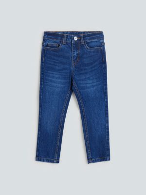 HOP Kids Dark Blue Whisker Design Slim-Fit Mid- Rise Jeans