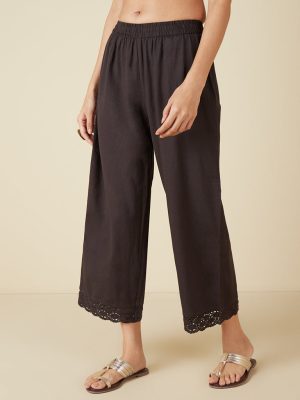 Utsa Charcoal Crochet-Detailed Cropped Palazzos
