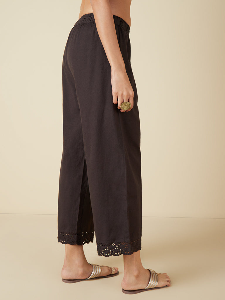 Utsa Charcoal Crochet-Detailed Cropped Palazzos - Image 3