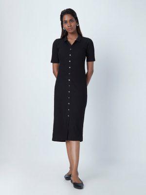 Wardrobe Black Ribbed Shirt Dress