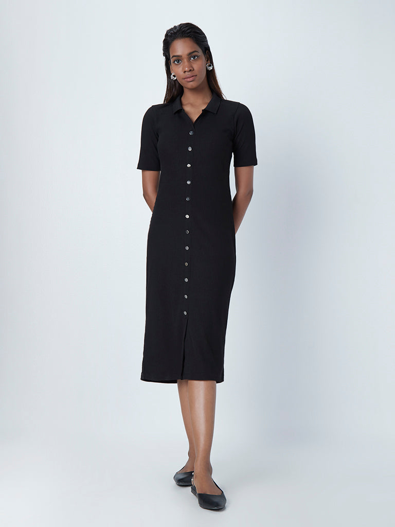 Wardrobe Black Ribbed Shirt Dress