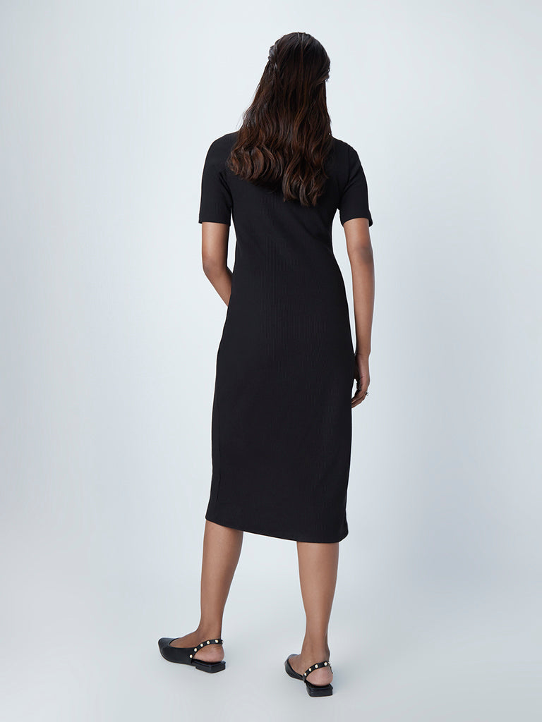 Wardrobe Black Ribbed Shirt Dress - Image 4