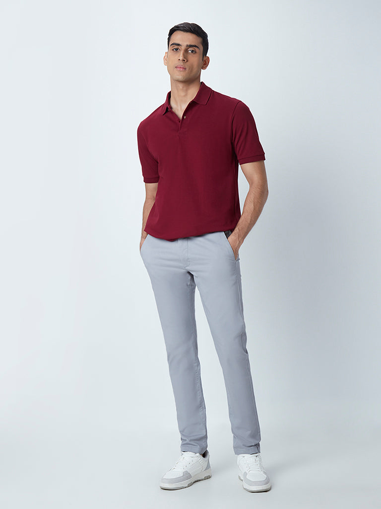 WES Casuals Maroon Cotton-Blend Relaxed-Fit Polo T-Shirt - Image 4