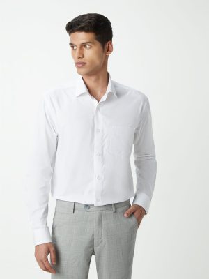 WES Formals White Cotton Relaxed-Fit Shirt