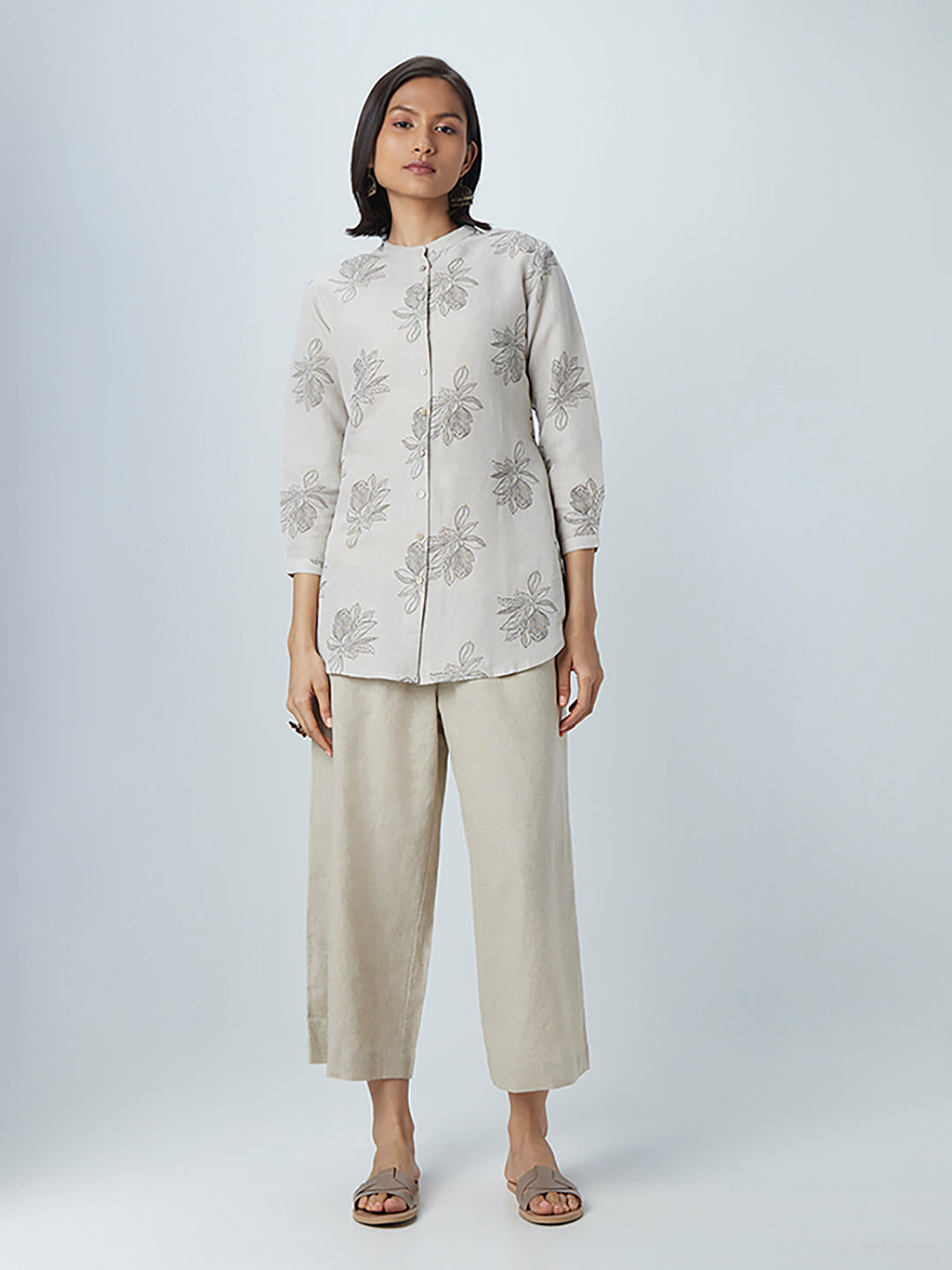 Zuba Beige Cotton-Blend Wide-Leg Palazzos - Image 5