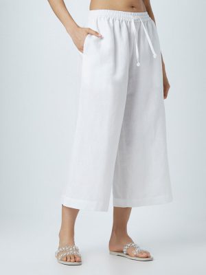 Zuba White Linen-Blend Wide-Leg Palazzos
