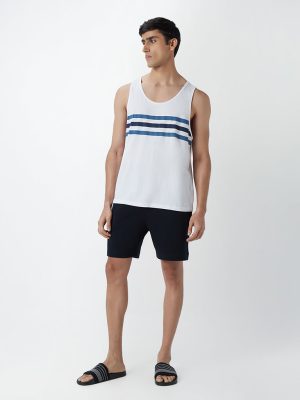 WES Lounge Navy Self-Textured Cotton-Blend Relaxed-Fit Shorts