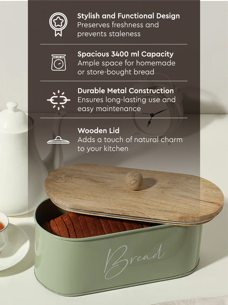 Westside Home Mint Bread Box with Wood Lid - Image 4