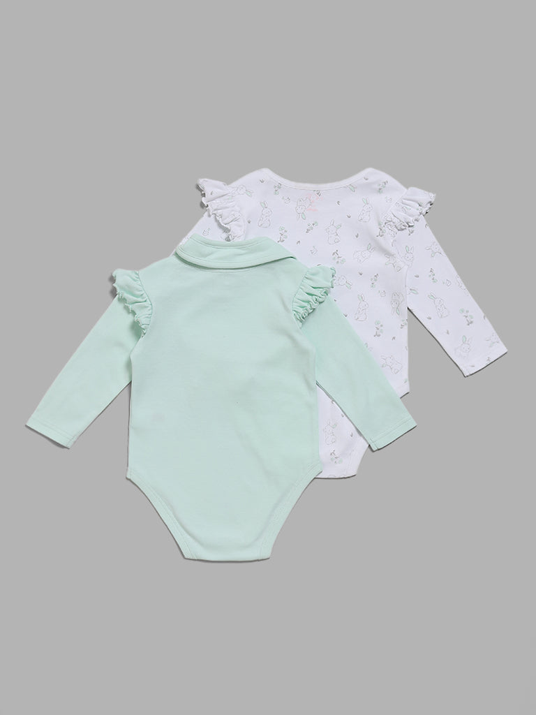 HOP Baby Multicolour Bunny Print Rompers & Bib Set - Pack of 2 - Image 2