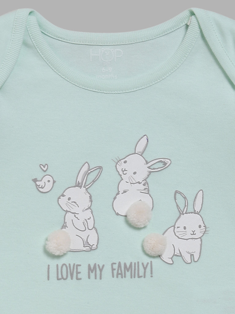 HOP Baby Multicolour Bunny Print Rompers & Bib Set - Pack of 2 - Image 3